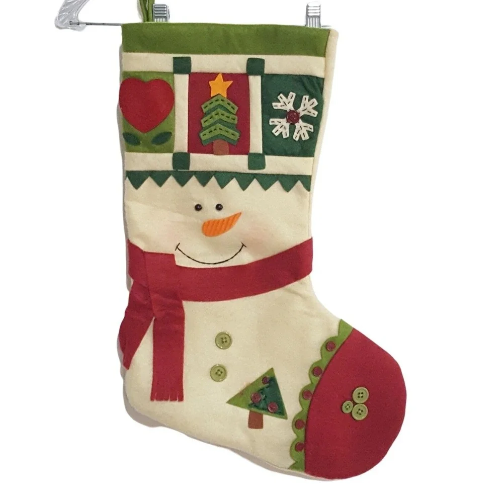 Christmas Stocking 3-D Heavy Felt Snowman Applique Large 20 x 14